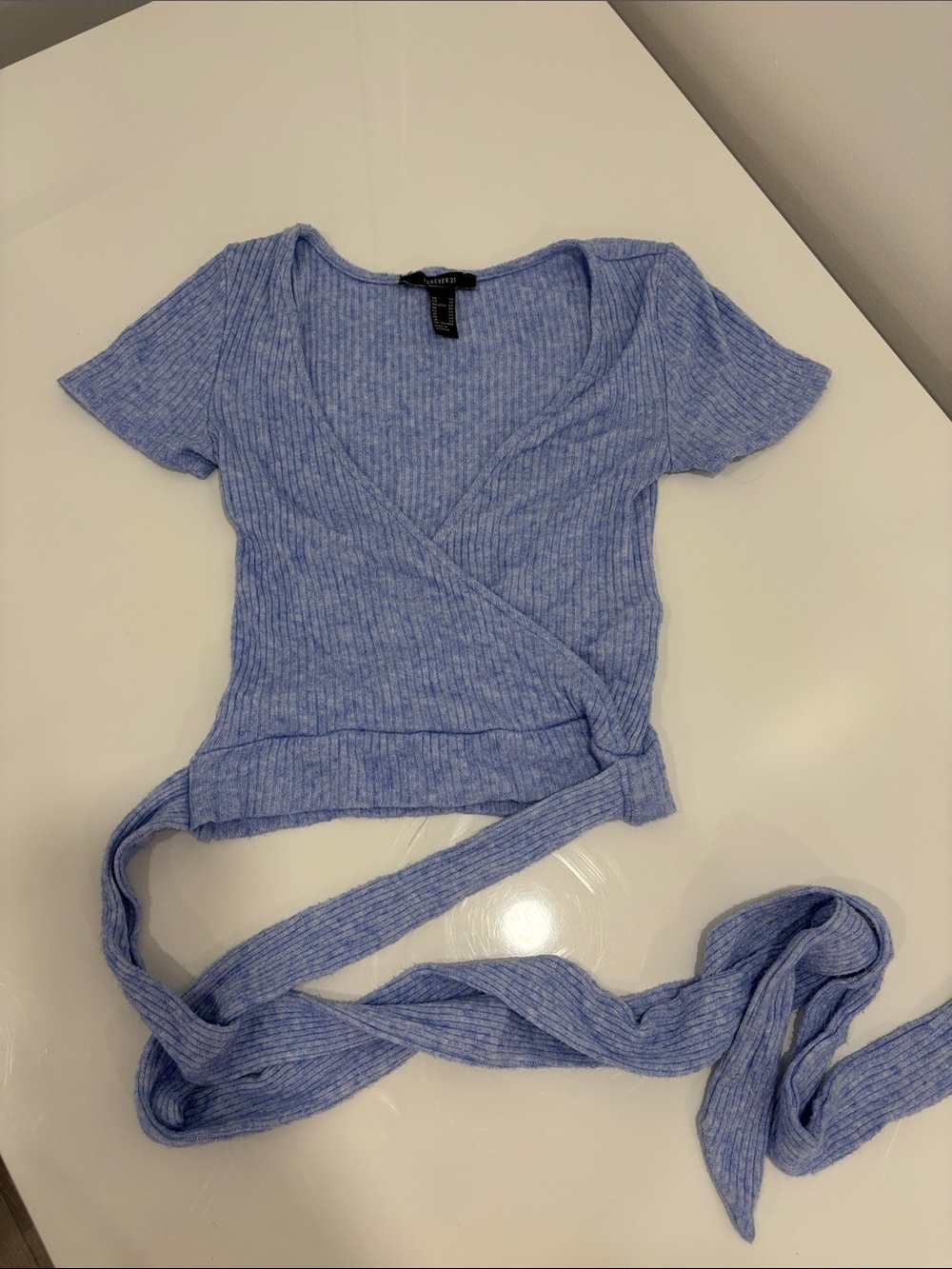 Forever 21 Light Periwinkle Ribbed Wrap Crop Top